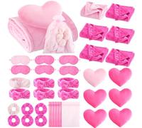 Fanfanwin 36 Pcs Sleepover Party Supplies for Girls 6 Throw Blanket 6 Spa Headband 6 Heart Pillows 6 Scrunchies 6 Sleep Eye Mask 6 Organza Bag for Spa Birthday Slumber Party Favors(30 Hot Pink 6 Pink)