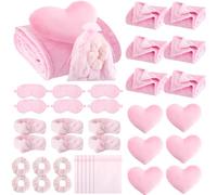 Fanfanwin 36 Pcs Sleepover Party Supplies for Girls 6 Throw Blanket 6 Spa Headband 6 Heart Pillows 6 Scrunchies 6 Sleep Eye Mask 6 Organza Bag for Spa Birthday Slumber Party Favors Supplies(Pink)