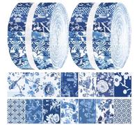 Fanfanwin 40 Pcs Blue and White Floral Christmas Quilting Fabric Roll 2.56 Inch Precut Fabric Squares Jelly Patchwork Chinoiserie Strips Materials for Winter Xmas Holiday Craft Sewing Panels DIY
