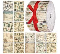 Fanfanwin 40 Pcs Woodland Christmas Quilting Fabric Roll 2.56 Inch Precut Fabric Squares Jelly Patchwork Santa Red Cardinal Strips Materials for Winter Xmas Holiday Craft Sewing Panels DIY