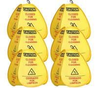 Fanfanwin 6 Pack 16" Pop-up Restroom Closed for Cleaning Signs Yellow 4-sided English/Spanish Warnings Foldable Highly Visible Wet Floor Warning Portable Safety Banner for Commercial, Restaurant