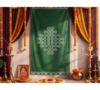 Fanfanwin 7 x 4 ft Xtralarge Indian Traditional Backdrop Green Pooja Backdrop Maha Shivaratri Banner with Holes and Rope for Haldi Ugadi Annaprasana Wedding Diwali Photo Decor