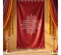 Fanfanwin 7 x 4 ft Xtralarge Indian Traditional Backdrop Red Pooja Backdrop Maha Shivaratri Banner with Holes and Rope for Haldi Ugadi Annaprasana Wedding Diwali Photo Decor