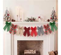 Fanfanwin Christmas 6.56ft Burlap Bow Garland,Classic Style | Pre-strung Hanging Ribbon Banner with Buffalo Plaid Gingham Bows for Mantel Fireplace Wall Decor Farmhouse Xmas Ornament
