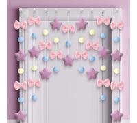 Fanfanwin Cute Plush Pink Bow Door Curtain Kawaii Cutecore Room Decor 33" L x 35" W Fluffy Bowknot Purple Star Pentacle Garland Curtain for Women Bedroom Door Window Wall Party Decor