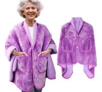 Fanfanwin Double Layer Poncho Blanket Sherpa Shawl with Pockets Fleece No Sleeves Bed Jackets for Elderly Women Grandma Gifts(Lavender)