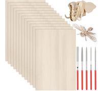 FANFX 12 Packs Balsa Wood Sheets, 200x100x1mm Balsa Wood Craft Board Set, Unfinished Boards with Files for Woodcraft Model, Crafts, Painting, Engraving, Stenciling, Home Decor