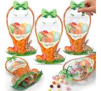 FANFX 50 Pcs Easter Gift Bags - Cute Plastic Easter Basket Pouches Featuring Bunny and Egg Designs, with Handles for Easter Egg Hunt Treats, Kids' Party and Spring Holiday Decor (Bunny Egg Basket)