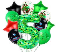 FANGBBO 40in Green Pixel Number 5 Balloon Birthday Decorations, Miner Theme Green Foil Balloons Blast Gaming Party Supplies