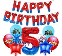 FANGBBO Spider Theme Balloons Birthday Decoration, Superhero Foil Balloon 40-In Large Number 5 and Banner Party Supplies