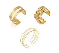 FangBoJie Pack of 3 Bangles Gold Women's Upper Bangle Gold Fashion Jewellery Simple Golden Cuff Bracelet Adjustable Open Cross Wire Bangle Vintage Golden Bangles for Women