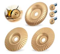 FANGCCC 3Pcs Wood Carving Discs for Grinder, 100mm Carbon Steel Wood Grinding Discs for Angle Grinder, 16mm Bore Flat Curved and Bevelled Rasp Wheel Set for Shaping and Rough Sanding