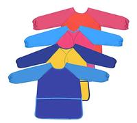 Fangehong 4 Pack Kids Aprons for Painting, Kids Art Aprons, Children Craft Apron with Pockets & Long Sleeve, Waterproof Toddler Painting Smocks for Age 5-10 Years Boys & Girls Cooking Baking (Medium)