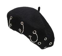 FANGFA Berets Fashion Iron Ring Painter Hat Punk Style Beret Small Octagonal Hat Wild for Fall Winter Daily Wear Dog Walking Black