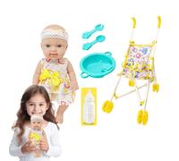 Fangfhai Doll Stroller Set - Play Stroller for Dolls with Feeding Accessories - 10 Inch Dolls Pretend Play Set with Accessories Soft for Age 3+ Years Old Girls Kids