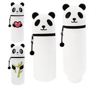 FANGHENG Kawaii 2-in-1 Soft Pencil Case Pen Container Cartoon Pencil Case Silicone Telescopic Pencil Case for Children School Home Office Supplies, Black, White and Red, Panda