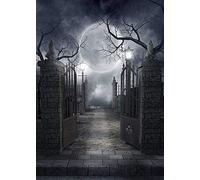 Fanghui Halloween Theme Photography Background Spooky Halloween Dark Horror Moon and Dead Trees Party Decoration Photo Studio Props Backdrops Booth Vinyl 5x7 ft