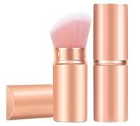 FANGHUIER Kabuki Foundation Brush Retractable for Travel, Blusher for Cheeks, Liquid Makeup (Aluminum Tube Pink Gold)