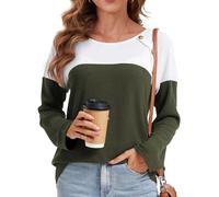 FANGJIN Women's Long Sleeve Soft Jumpers Color Block Ladies Sweatshirts Fall Tops Oversized T Shirts for Women Green XXL
