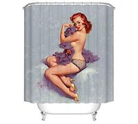 Fangkun Bathroom Shower Curtain Decor Set - Sexy Pin Up Girl on Bed Body Art Painting - Waterproof Polyester Fabric Bath Curtains - 12 pcs Shower Hooks - 72 x 72 inches