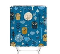 Fangkun Children's Cartoon Owl Design Shower Curtain Art Bathroom Decor Set - Polyester Fabric Waterproof Bath Curtains - 12pcs Hooks - 72 x 72 inches
