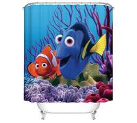 Fangkun Ocean World Theme Shower Curtain - Happy Clown Fish Bath Curtains Set - Polyester Fabric Waterproof Curtains - 12PCS Shower Hooks - 72 x 72 inches