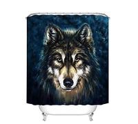Fangkun Shower Curtain Decor Set - Artistic Graphic Design Wolf Beast Bath Curtains - Polyester Fabric Waterproof Bathroom Curtains - 12pcs Shower Hooks - 72 x 72 inches