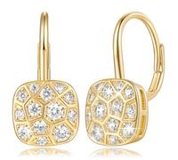 Fanglcy Gold Earrings for Women 14K Gold Hoop Earrings for Women Hoops Dangle Drop Leverback Earring for Womens with Cubic Zirconia Modern Geometry Meets Art Deco Hoop Earring for Womens