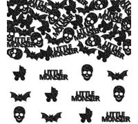 Fangleland 200pcs Halloween Baby Shower Confetti, Glitter Sprinkles Paper Scatter Gothic Spooky Themed Table Scatters Black Carriage Skull Skeleton Bat Confetti for Mom-to-Be