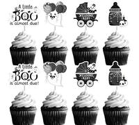 Fangleland 24Pcs Black White Halloween Cupcake Toppers Decorations, Cute Ghost Themed Cake Picks Baby Shower Birthday Party Supplies for Boys Girls