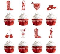 Fangleland 24PCS Cowgirl Cupcake Toppers, Red Hats Boots Cupcake Picks Cake Decorations, Western Rodeo Birthday Bridal Shower Bachelorette Party Supplies for Women