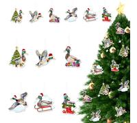 Fangleland 24Pcs Mallard Duck Christmas Tree Ornament Decorations, Wooden Rustic Farmhouse Themed Hanging Ornaments for Christmas Xmas Indoor Outdoor Decors