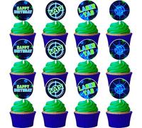 Fangleland 36 Pieces Blue Green Laser Tag Cupcake Toppers for Boys - Laser Tag Birthday Party Decorations, Laser Theme Happy Birthday Dessert Table Cake Decors Picks Party Favors Supplies