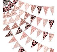 Fangleland 5Pcs Jungle Safari Theme Pennant Banners for Girls - Pink Jungle Triangle Garland Flags, Zoo Animal Splatter Buntings for Birthday Baby Shower Party Decorations Supplies