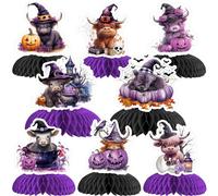 Fangleland 8 Highland Cow Halloween Honeycomb Centerpieces Decoration, Holy Purple Cattle Print Farm Themed Animal Table Topper for Boys Girls Baby Shower Birthday Party Supplies