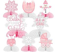 Fangleland 8 Pack Baby It’s Cold Outside Honeycomb Centerpieces Baby Shower Decorations for Girl, Winter Pink White Gold Little Snowflake It’s A Girl Table Toppers Decors Gender Reveal Party Supplies