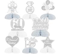 Fangleland 8Pcs Diamond Wedding Anniversary Table Decorations, Honeycomb Centerpieces Table Toppers Cheers to 60th Wedding Anniversary Honeycomb Table Topper for Happy Anniversary Decorations Romantic