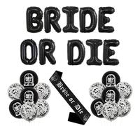 Fangleland Bride or Die Decorations - Gothic Bachelorette Party Supplies Foil Letter Balloons, Black Silver Sash & Printed Latex Balloons for Bridal Shower Engagement