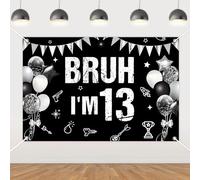 Fangleland Bruh I'm 13 Backdrop 5x3ft, Happy 13th Birthday Photography Background Black Funny Thirteen Years Old Party Supplies for Teenager Boys