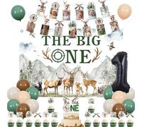 Fangleland Deer Hunting 1st Birthday Party Decorations, The Big One Backdrop Cake and Cupcake Toppers Deer Hunting Theme Photo Banner Number 1 Foil Balloon for First Birthday Party Supplies
