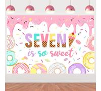 Fangleland Donut 7th Birthday Backdrop Party Decorations for Girls, Seven Is So Sweet Photography Background Doughnut Dessert Candy Seventh Party Favors Supplies