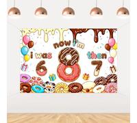 Fangleland Donut 8th Birthday Backdrop for Girls, I was Six Then Seven Now Im Eight Backdrop 5x3 ft, Donut Photography Background Cake Table Banner Sweet Eight Dessert Party Supplies