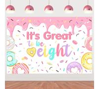 Fangleland Donut 8th Birthday Backdrop Party Decorations for Girls, It's Great To Be Eight Photography Background Doughnut Dessert Candy Eighth Party Favors Supplies
