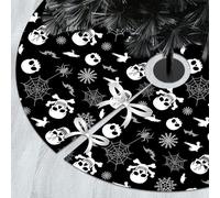 Fangleland Gothic Christmas Tree Skirt, 4ft, Black & White, Halloween/Xmas New Year Tree Decor