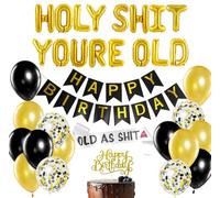 Fangleland Holy Shit You’re Old Birthday Decorations Funny Old as Sht Sash Foil Balloons for Adults Men 40th 50th 60th 70th 80th 90th Birthday Supplies
