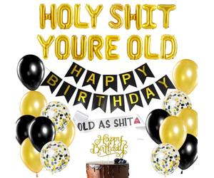 Fangleland Holy Shit You’re Old Birthday Decorations Funny Old as Sht Sash Foil Balloons for Adults Men 40th 50th 60th 70th 80th 90th Birthday Supplies