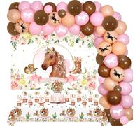 Fangleland Horse Birthday Party Decorations Kit for Girls - Horse Theme Backdrop Tablecloth Cake Cupcake Toppers, Western Cowgirl Racing Horse Balloon Garland Arch Kit Happy Birthday Supplies