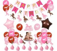 Fangleland Horse Party Decorations for Girls, Happy Birthday Banner, Cake Topper, Derby Horse Balloons for Western Cowgirl Birthday Party Supplies