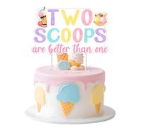 Fangleland Ice Cream Twin Birthday Cake Topper, Two Scoops Are Better Than One Cake Decoration Sweet Summer Theme Baby Shower Gender Reveal Party Supplies, Colorful Dessert Table Decor