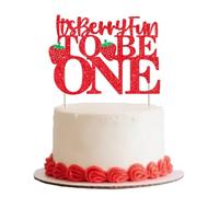 Fangleland It's Berry Fun to be One Cake Topper, Berry 1st Birthday Decorations Strawberry Theme Cake Decoration for One Years Old Girl Birthday
